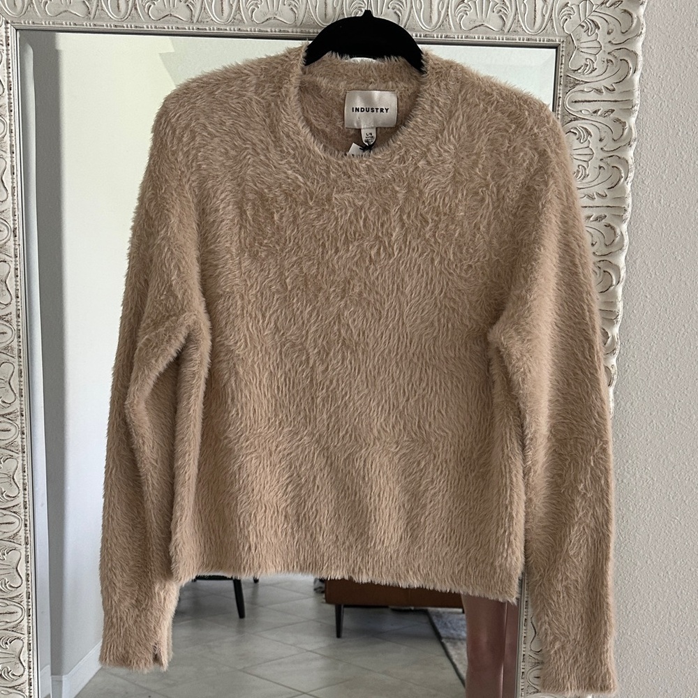 Industry Fuzzy Crewneck Sweater in Taupe